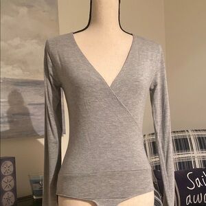 Elegant Gray V-Neck Bodysuit